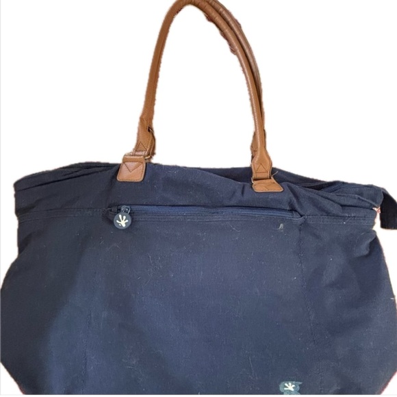 Spacious Blue and Tan Tote with Leather Accents - Picture 1 of 14